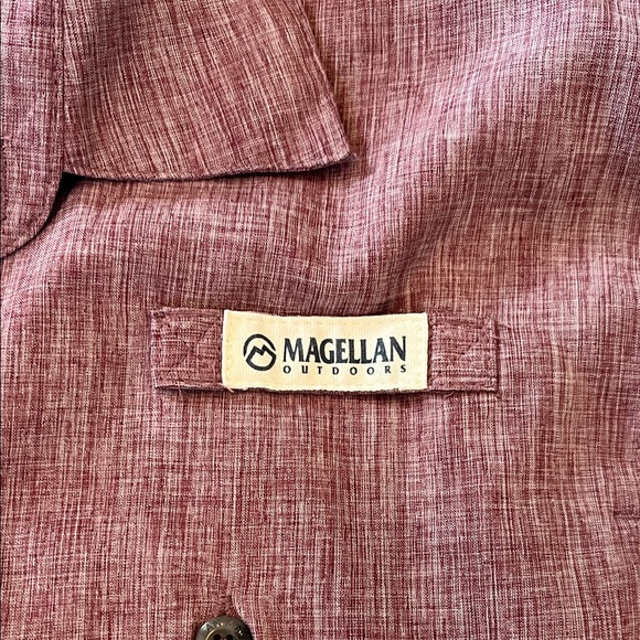 Magellan Outdoors Men's Maroon/Purple Casual Button Down Shirt - Picture 3 of 5